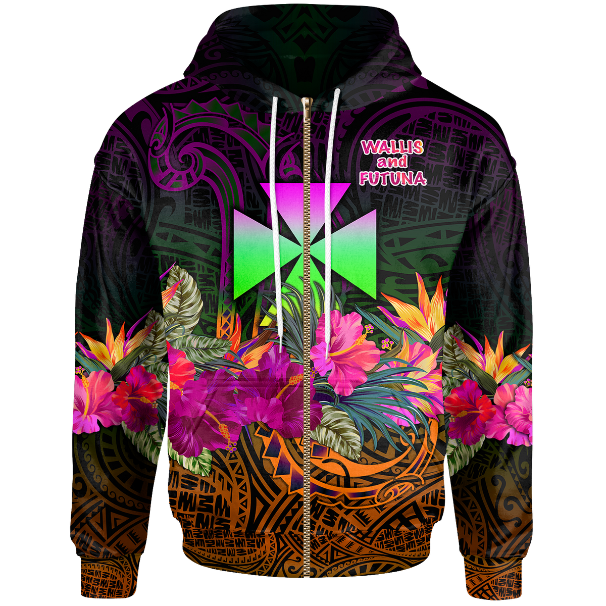 Wallis and Futuna Zip up Hoodie Summer Hibiscus Unisex Reggae - Polynesian Pride
