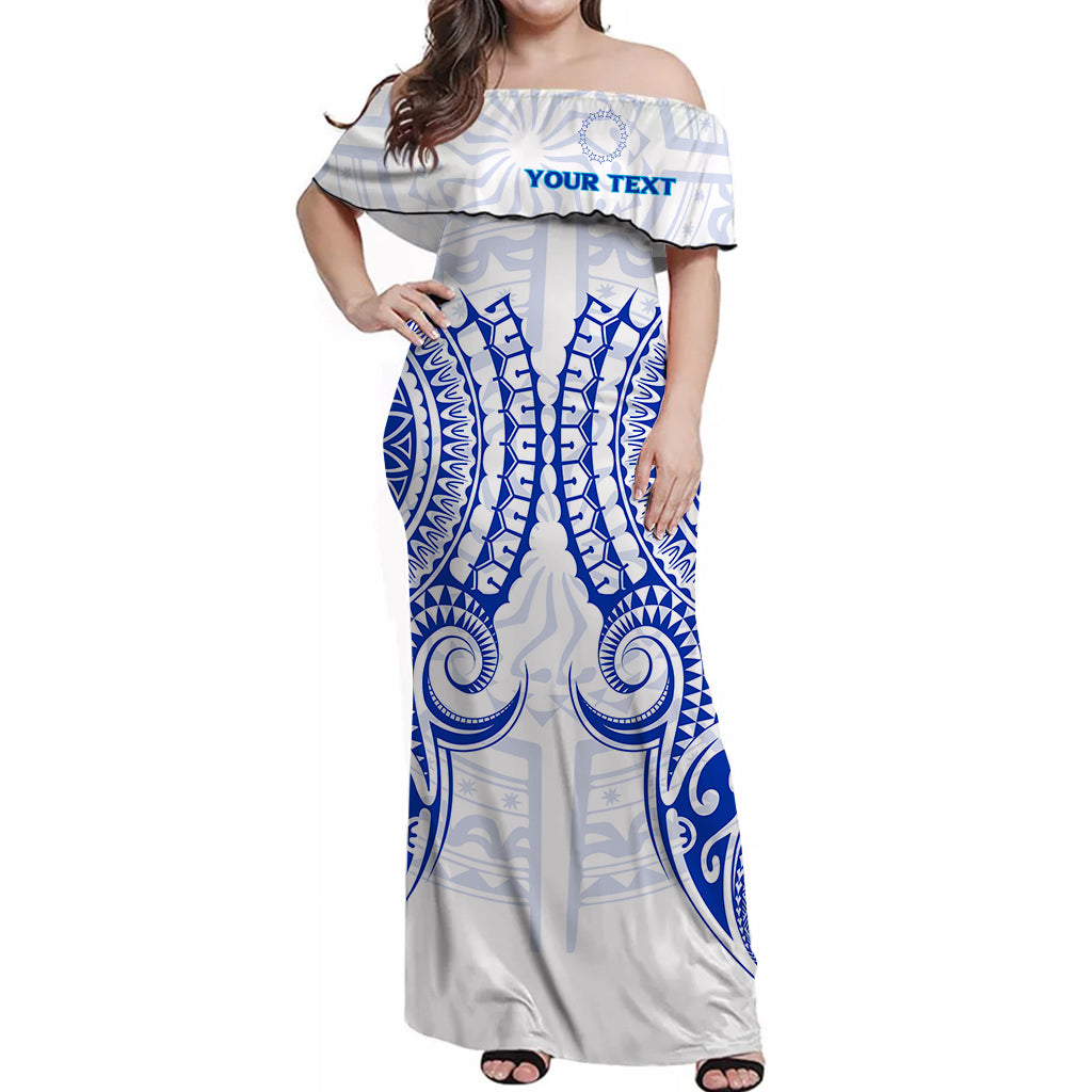 (Custom Personalised) Cook Islands Palmerston Off Shoulder Long Dress - Tribal Pattern - LT12 Long Dress White - Polynesian Pride