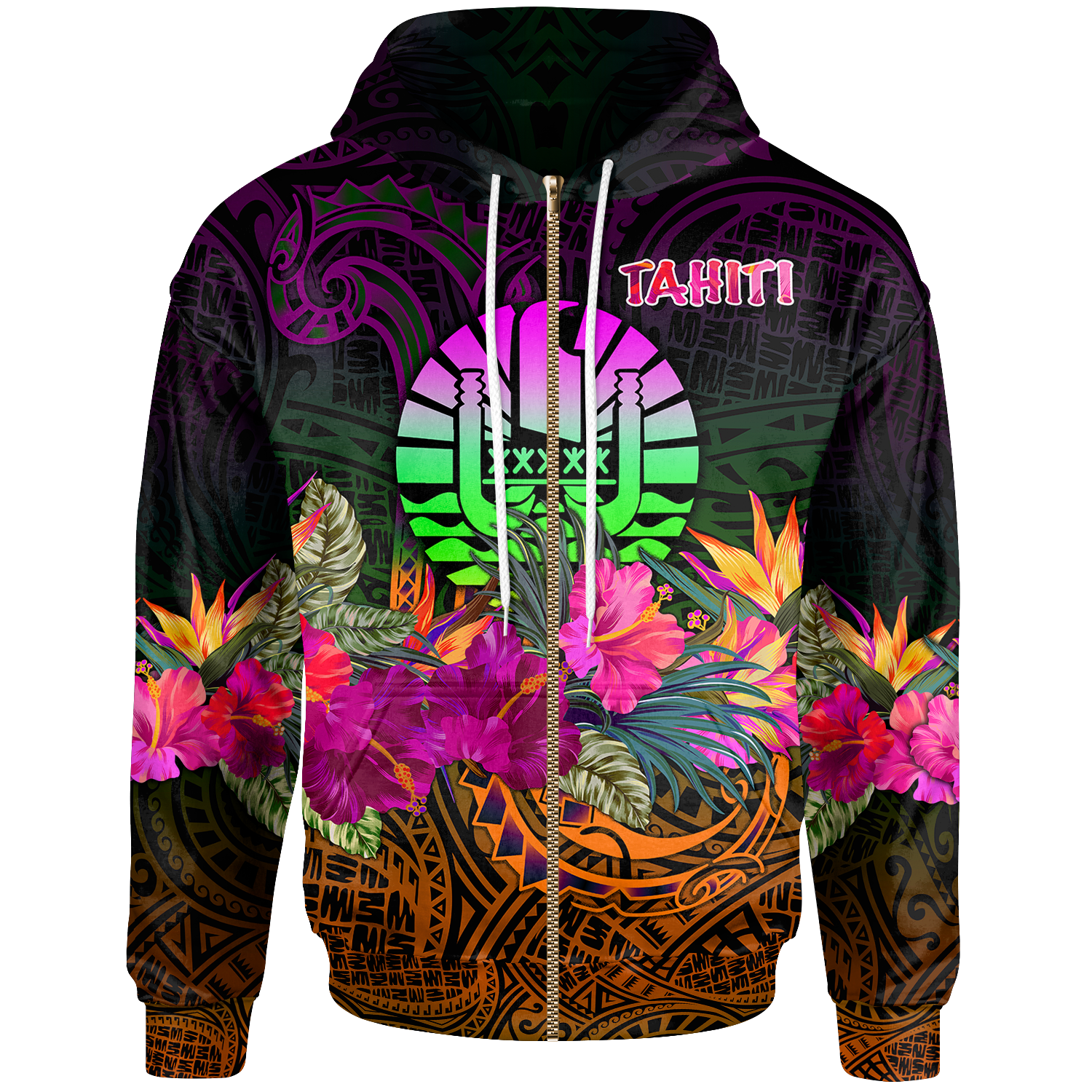 Tahiti Zip up Hoodie Summer Hibiscus Unisex Reggae - Polynesian Pride