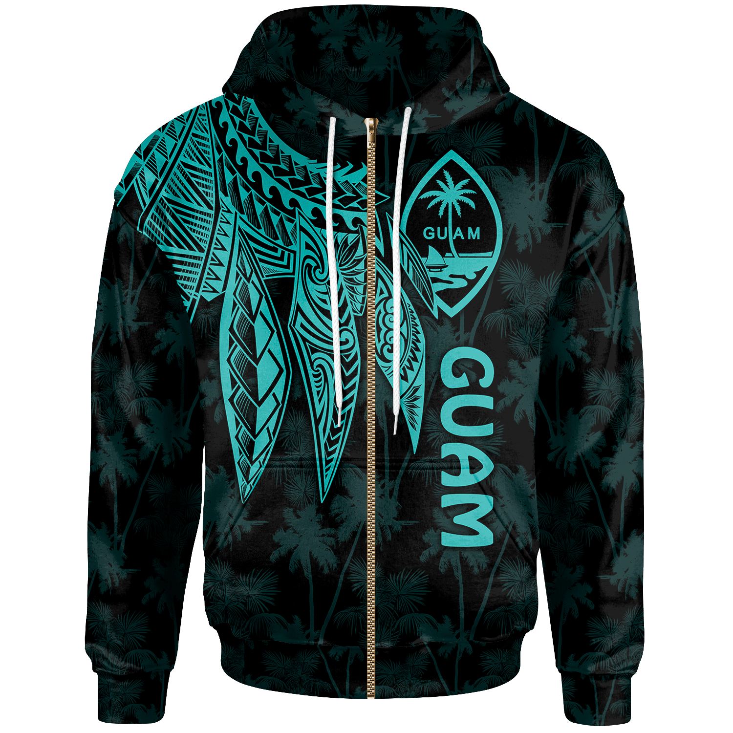 Guam Zip up Hoodie Polynesian Wings (TurQuoiSe) Unisex Turquoise - Polynesian Pride
