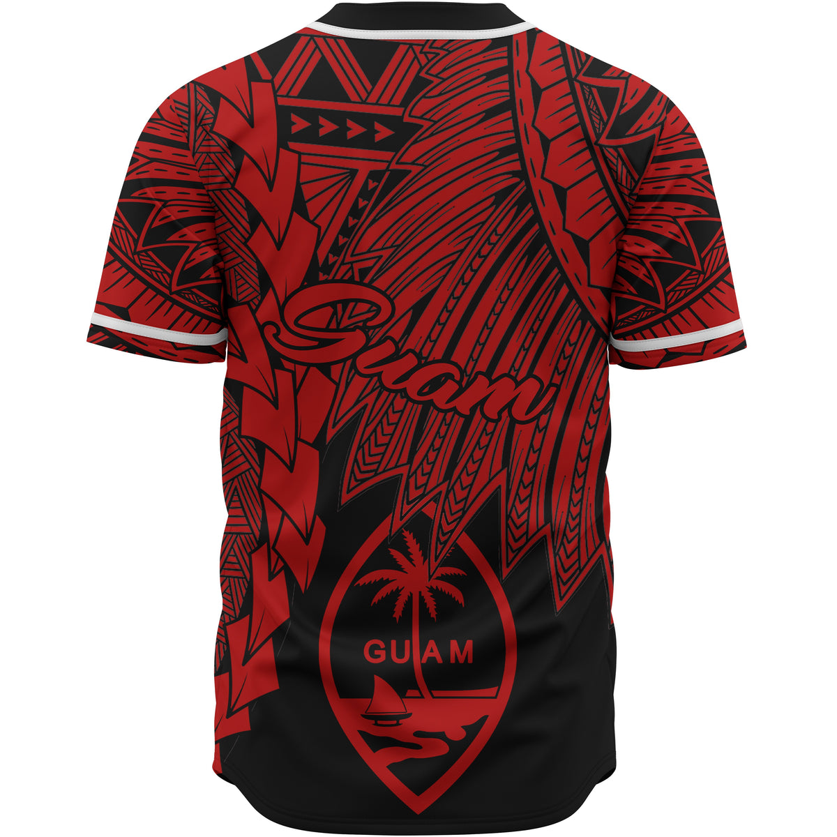 Guam Polynesian Baseball Shirt - Tribal Wave Tattoo Red - Polynesian Pride