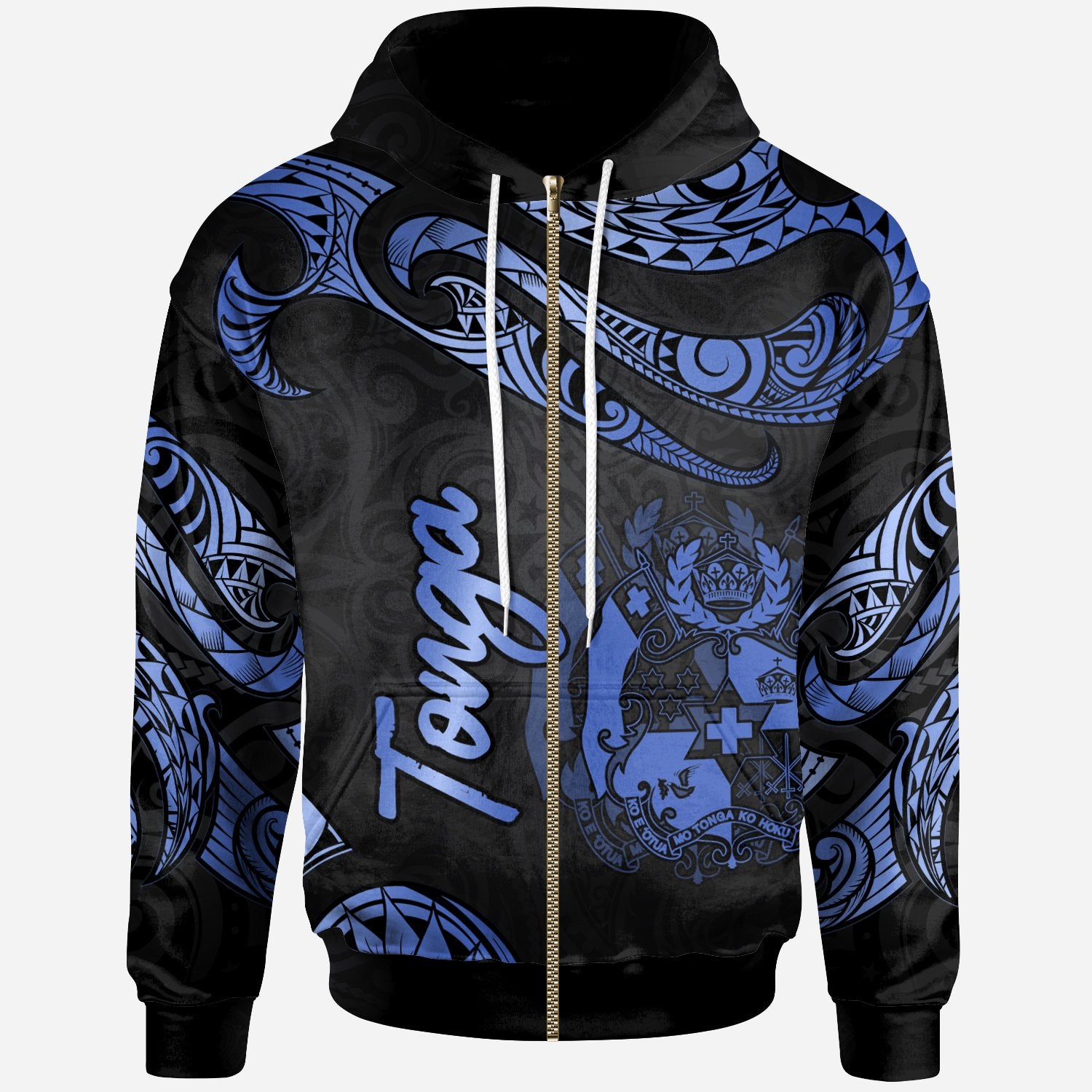 Tonga Polynesian Zip Hoodie Polynesian Tattoo Blue Version Unisex Blue - Polynesian Pride