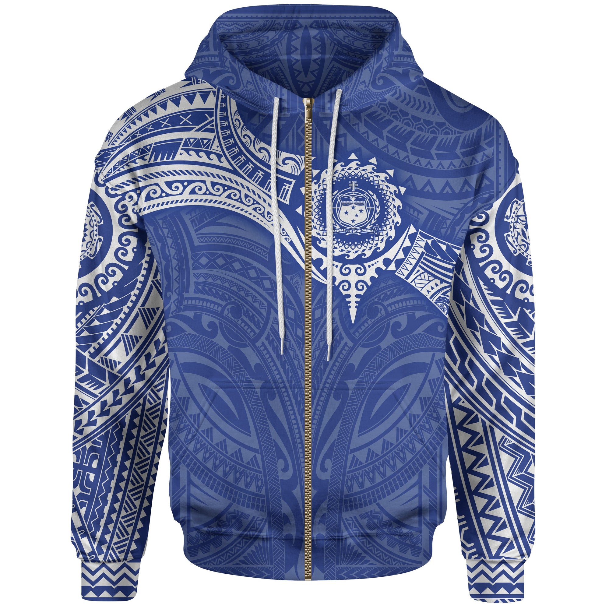 Samoa Polynesian Zip up Hoodie Blue White Heart Shield Unisex BLUE WHITE - Polynesian Pride