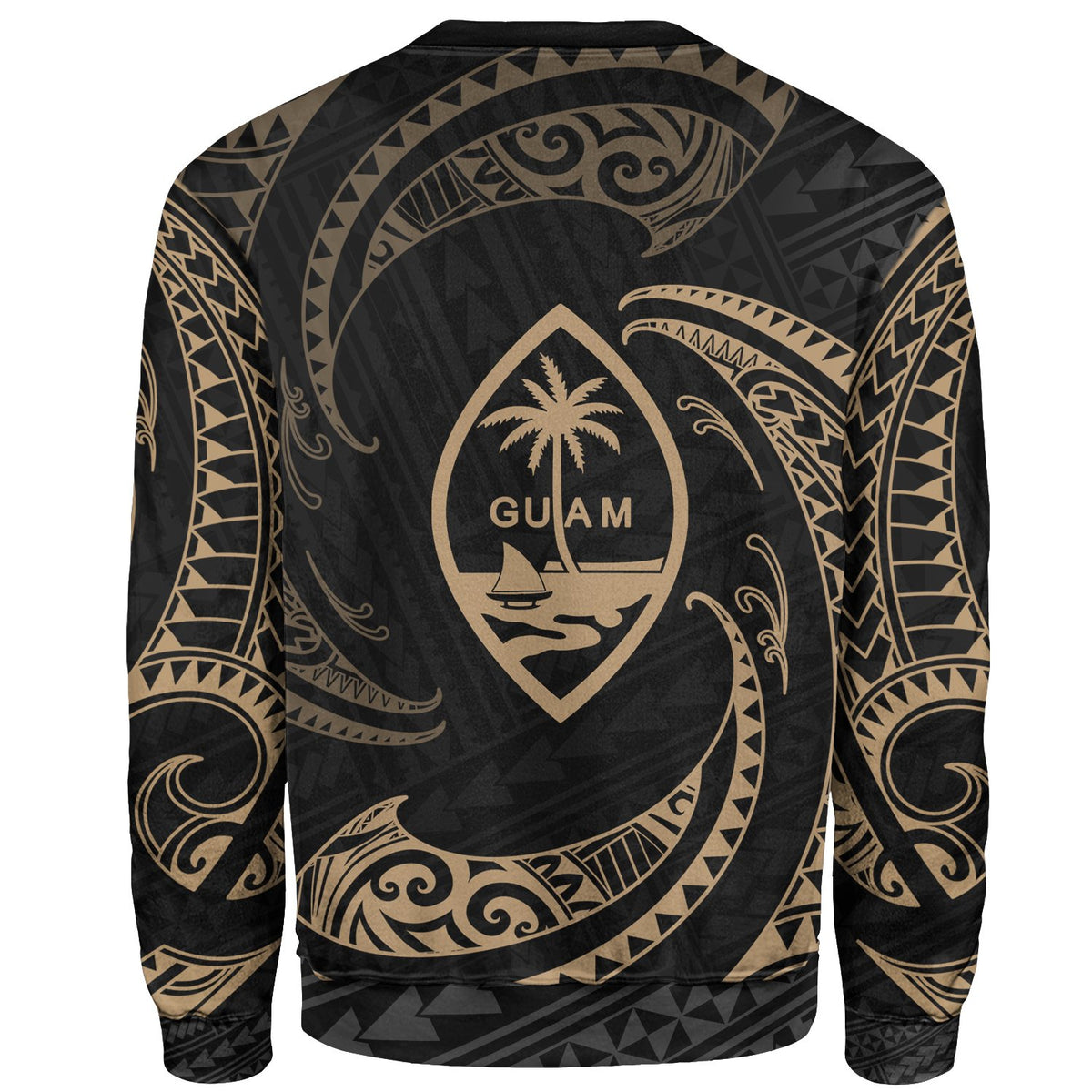 Guam Polynesian Custom Personalised Sweater - Gold Tribal Wave - Polynesian Pride