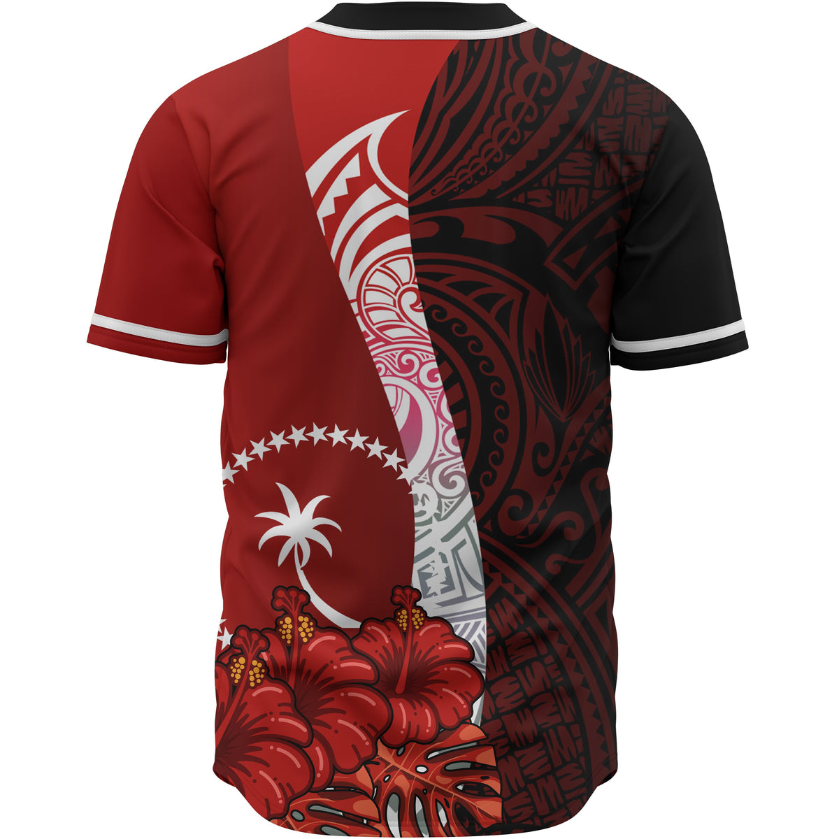 Chuuk Polynesian Baseball Shirt - Coat Of Arm With Hibiscus - Polynesian Pride