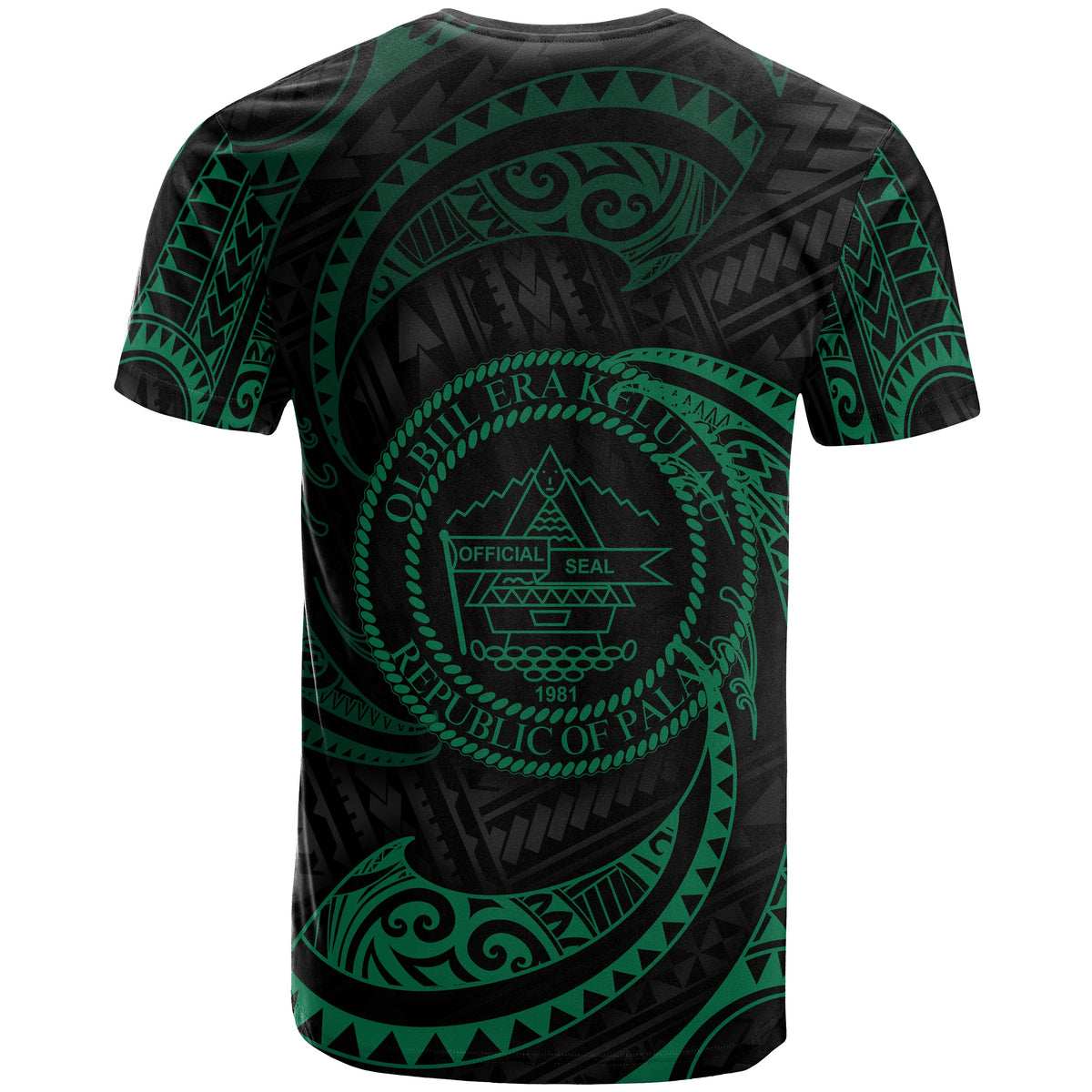 Palau Polynesian Custom T Shirt Green Tribal Wave - Polynesian Pride