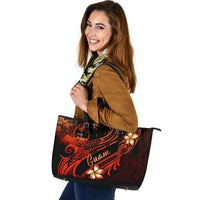 Guam Polynesian Leather Tote Bag - Plumeria Flowers And Waves - Polynesian Pride