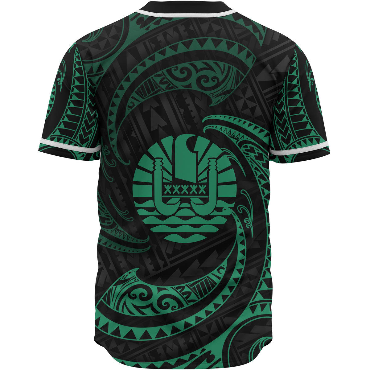 Tahiti Polynesian Custom Personalised Baseball Shirt - Green Tribal Wave - Polynesian Pride