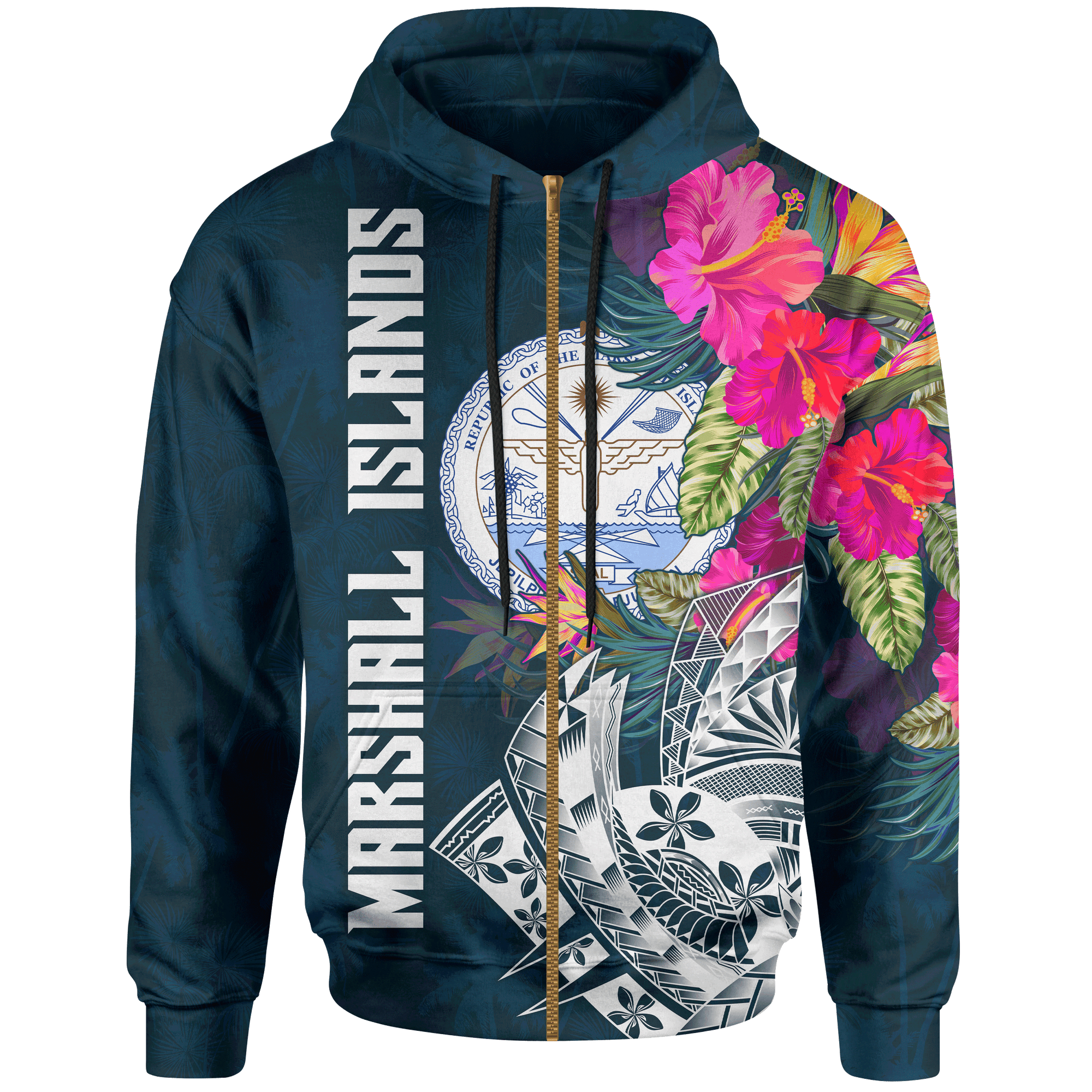 Marshall Islands Zip up Hoodie Marshall Islands Summer Unisex Blue - Polynesian Pride