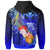 Polynesian Hawaii Custom Zip up Hoodie Kanaka Maoli Humpback Whale with Tropical Flowers (Blue) - Polynesian Pride