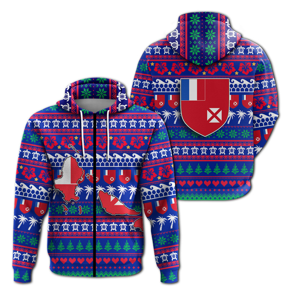 Wallis and Futuna Christmas Zip Hoodie Ugly Christmas LT12 Unisex Blue - Polynesian Pride