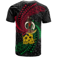 Vanuatu Custom T Shirt Flag Spiral Pattern Hibiscus - Polynesian Pride