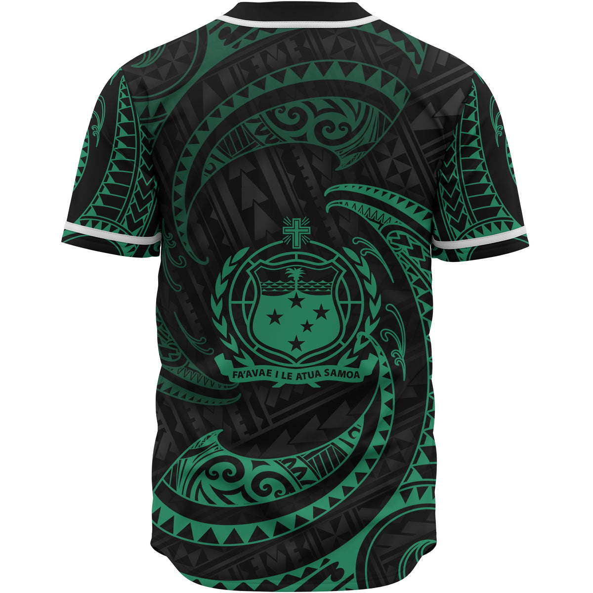 Samoa Polynesian Custom Personalised Baseball Shirt - Green Tribal Wave - Polynesian Pride