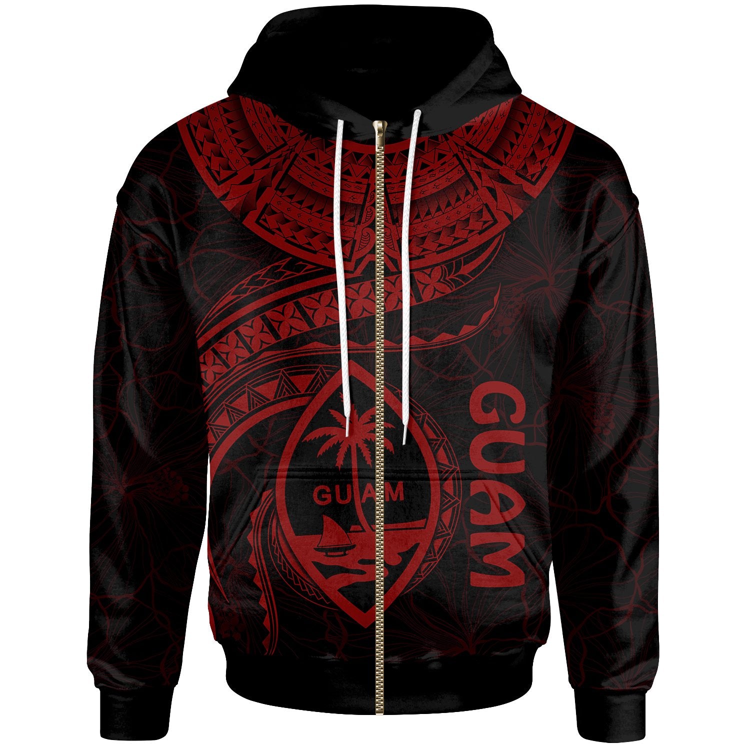 Guam Polynesian Zip up Hoodie Guam Waves (Red) Unisex Red - Polynesian Pride