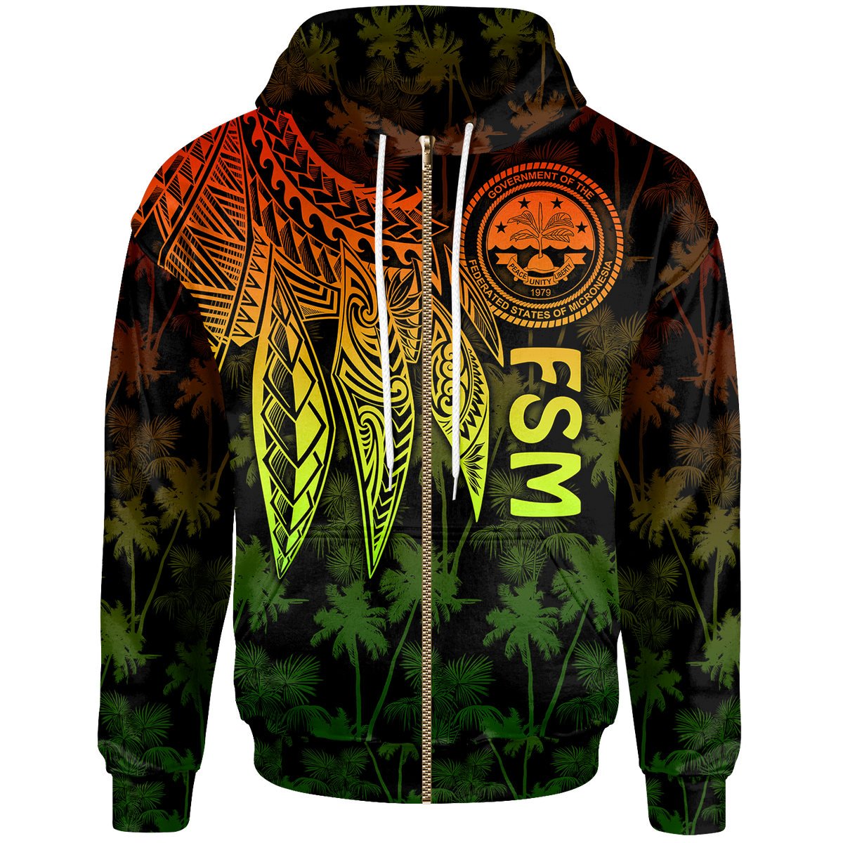 Federated States of Micronesia Zip up Hoodie Polynesian Wings (Reggae) Unisex Reggae - Polynesian Pride
