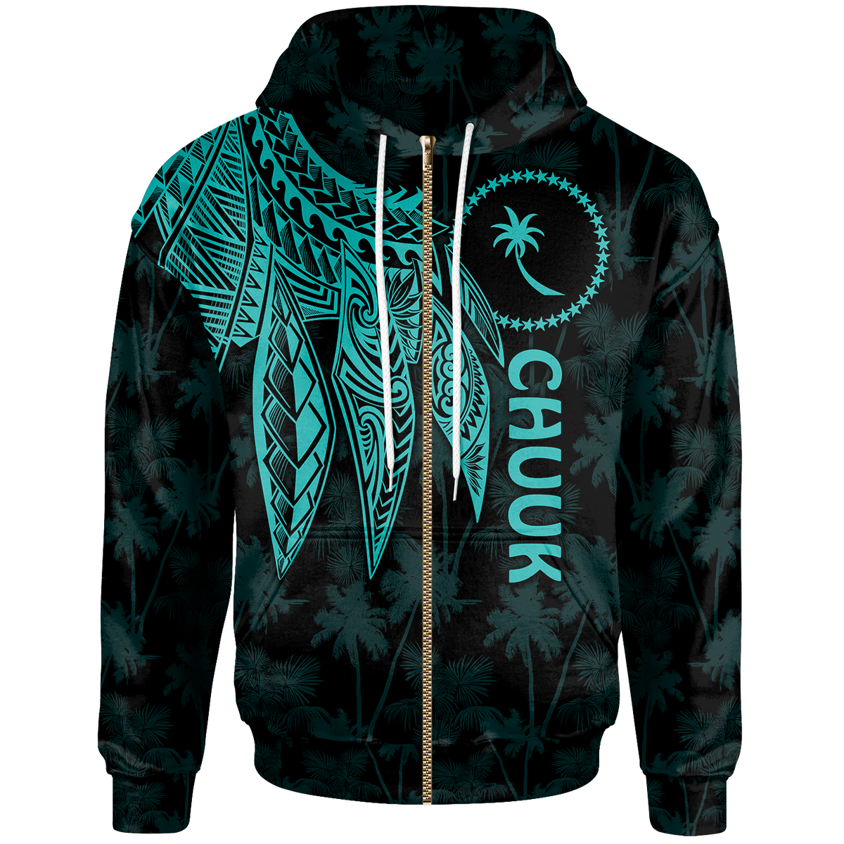 Chuuk Zip up Hoodie Polynesian Wings (Turquoise) Unisex Turquoise - Polynesian Pride