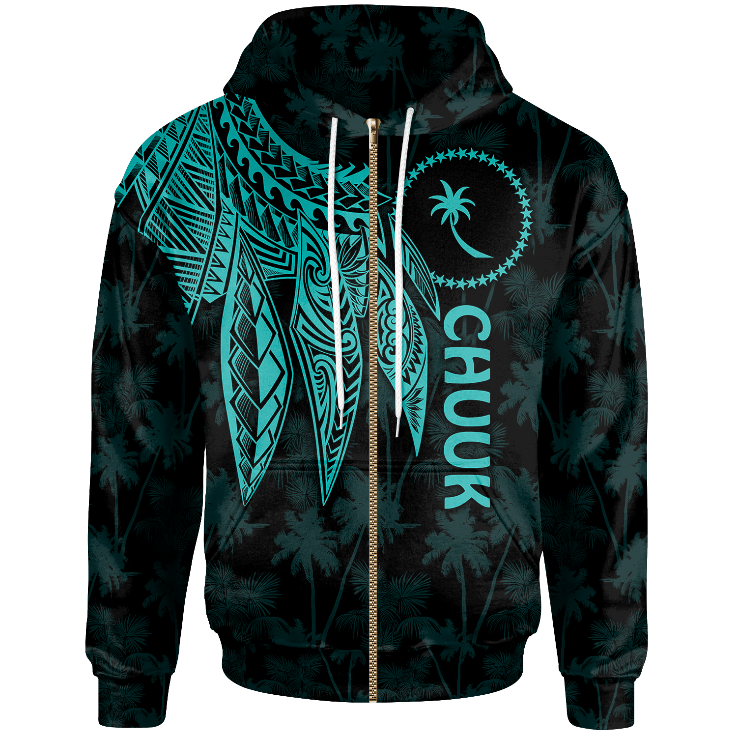 Chuuk Zip up Hoodie Polynesian Wings (Turquoise) Unisex Turquoise - Polynesian Pride