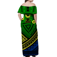 (Custom Personalised) Vanuatu Malampa Province Tribal Pattern Women Off Shoulder Long Dress - LT12 - Polynesian Pride