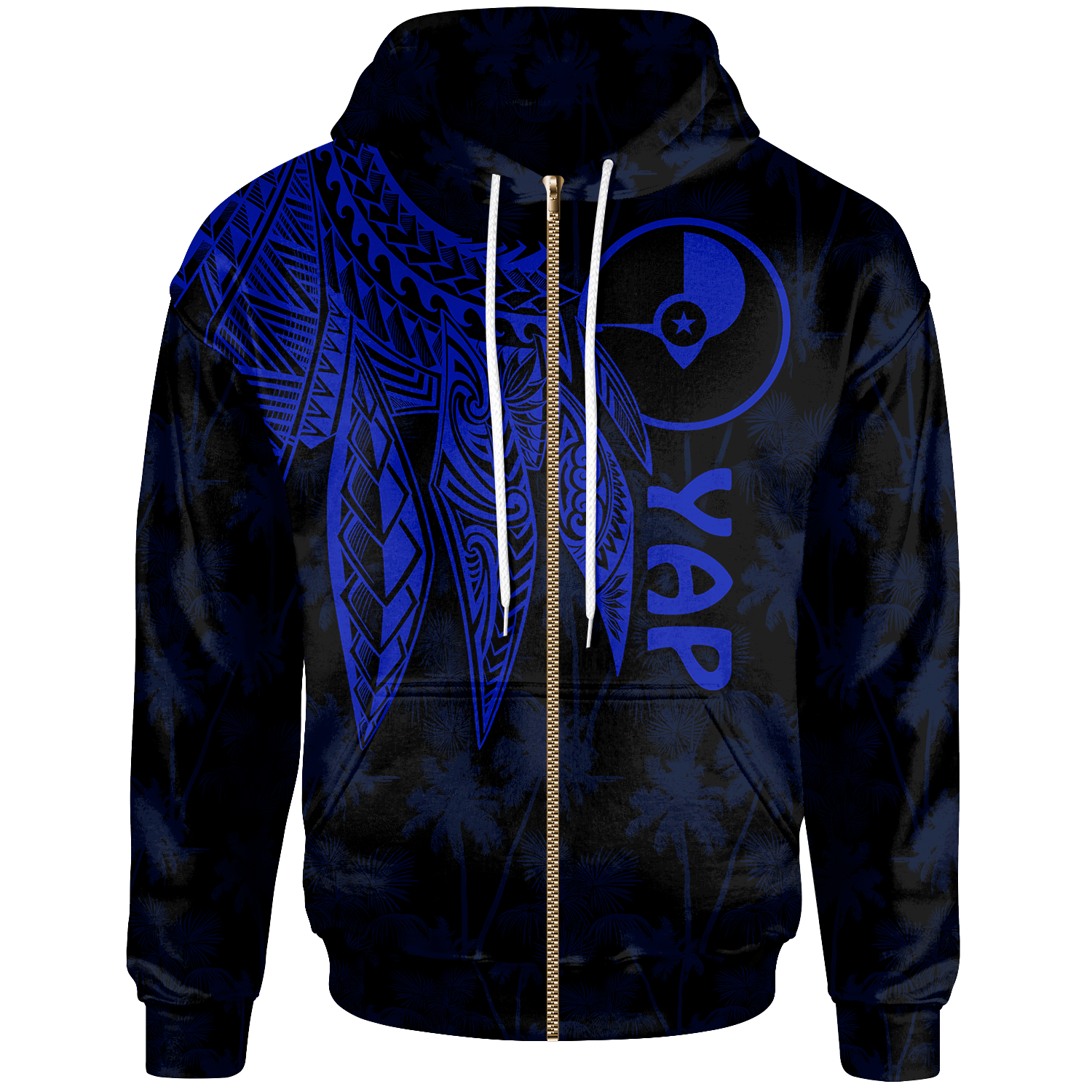 Yap Zip up Hoodie Polynesian Wings (Blue) Unisex Blue - Polynesian Pride