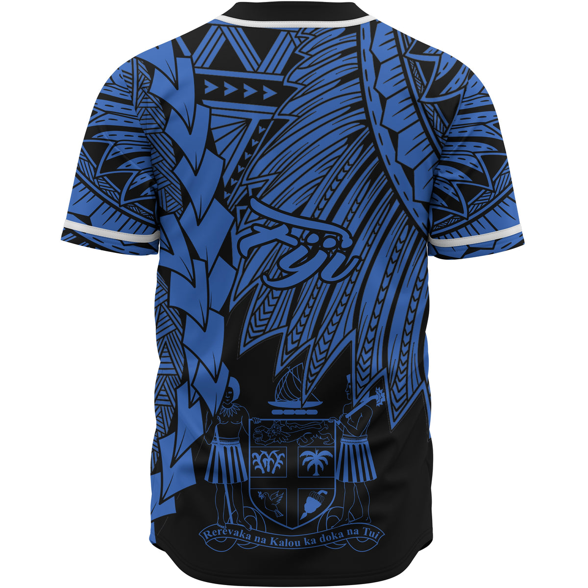 Fiji Polynesian Baseball Shirt - Tribal Wave Tattoo Blue - Polynesian Pride
