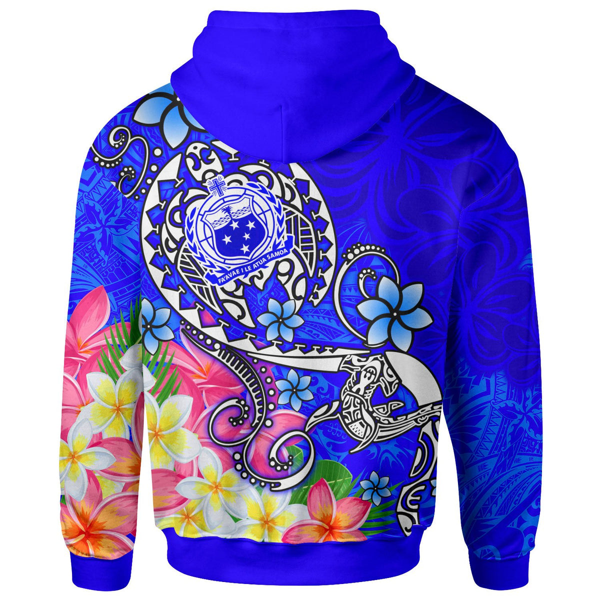 Samoa Custom Zip up Hoodie Turtle Plumeria (Blue) - Polynesian Pride