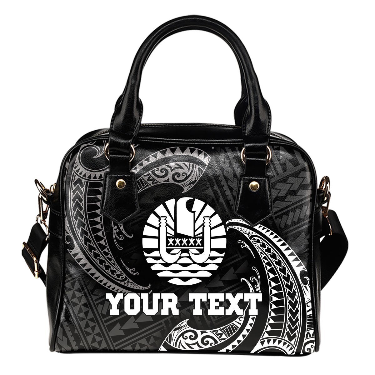 Tahiti Polynesian Custom Personalised Shoulder Handbag - White Tribal Wave One Size Black - Polynesian Pride