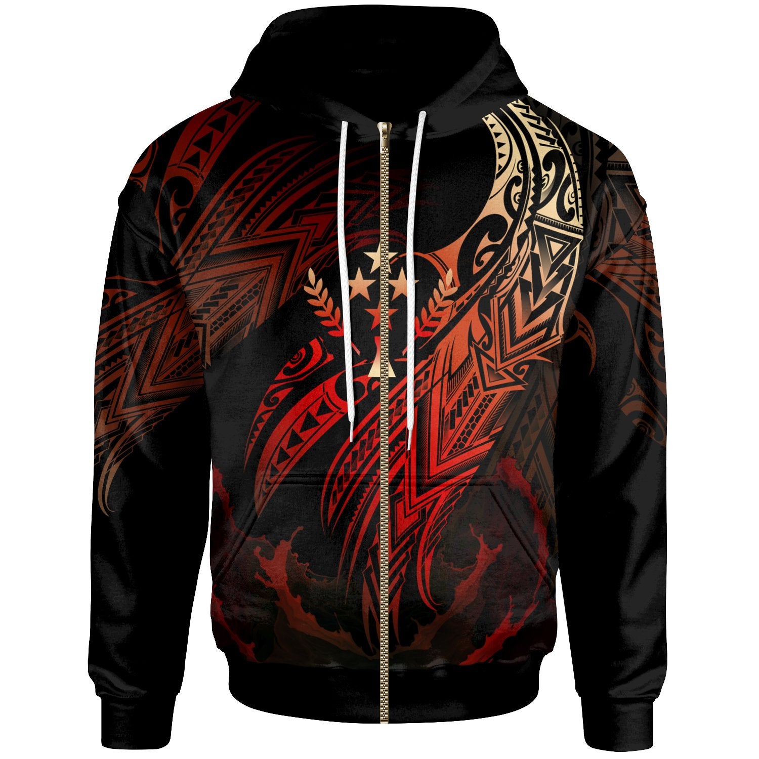 Kosrae Micronesia Zip Hoodie Legend Red Version Unisex Black - Polynesian Pride