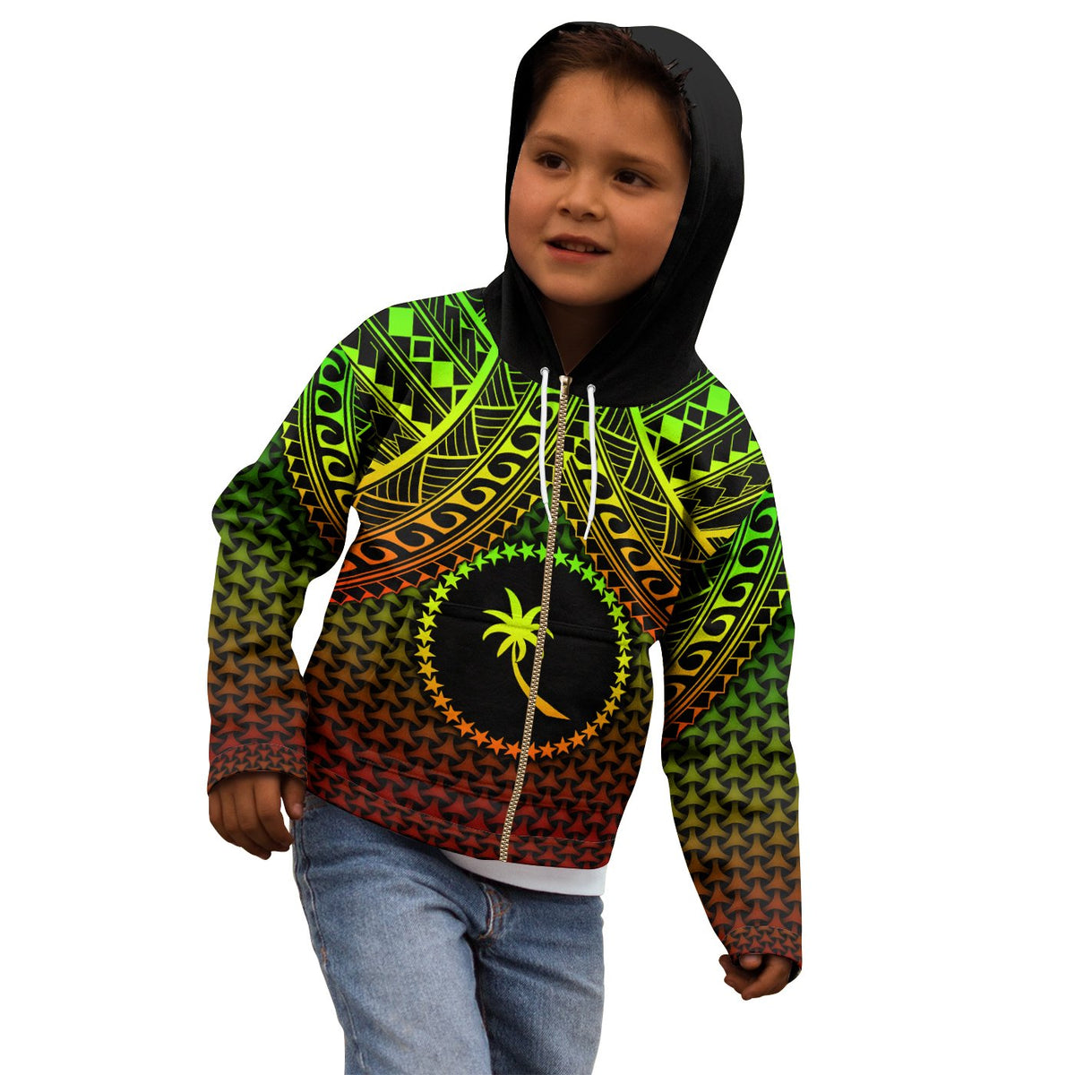 Polynesian Chuuk Custom Zip up Hoodie Reggae Vintage Polynesian Patterns - Polynesian Pride