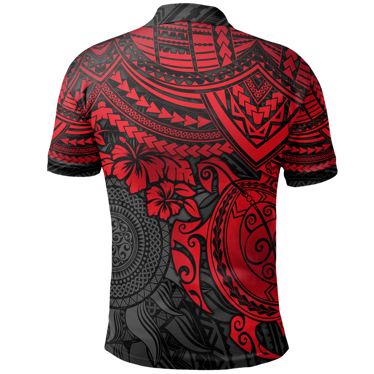 Polo Shirt Polynesian Red Turtle Hibiscus - Polynesian Pride
