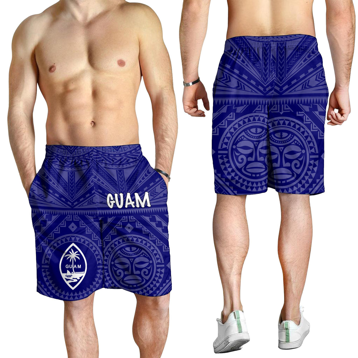 Guam Men's Short - Guam Seal With Polynesian Tattoo Style (Blue) - Polynesian Pride