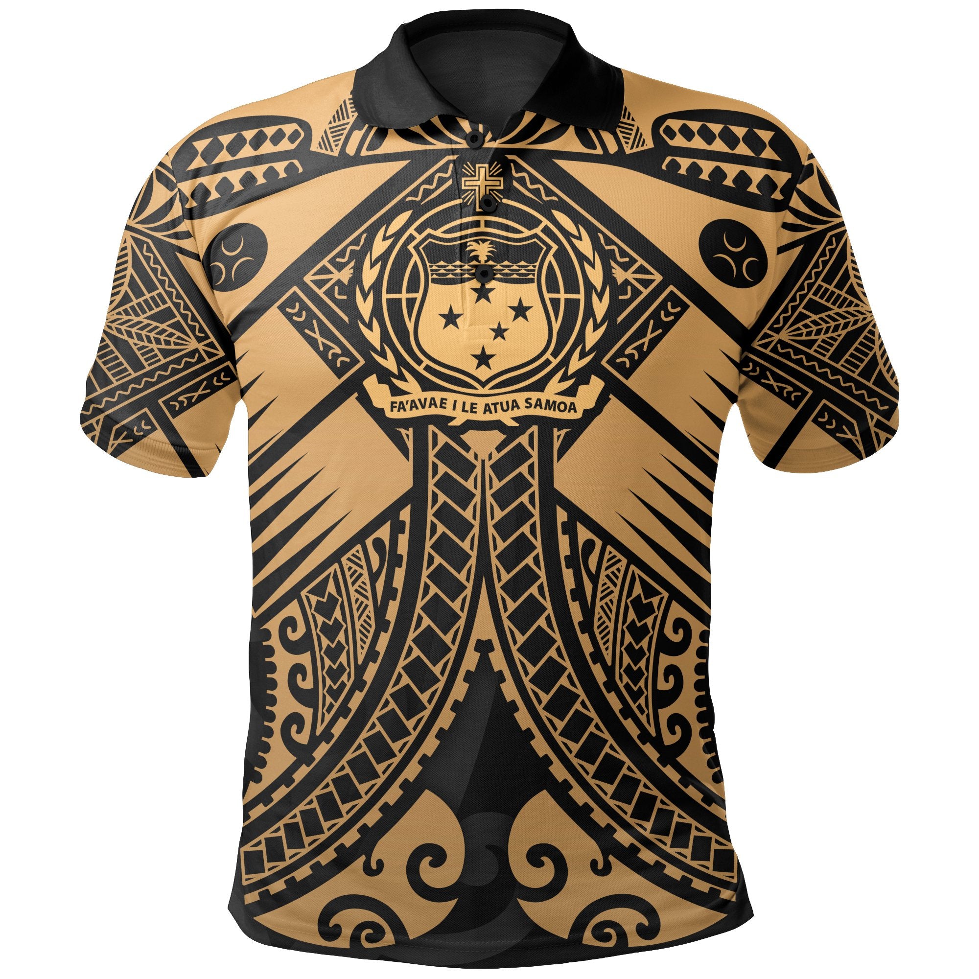 Samoa Polynesian Polo Shirt Samoa Gold Seal with Polynesian Tattoo Unisex Gold - Polynesian Pride