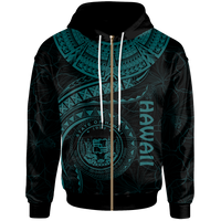 Polynesian Hawaii Zip up Hoodie Hawaiian Waves (Turquoise) Unisex Turquoise - Polynesian Pride