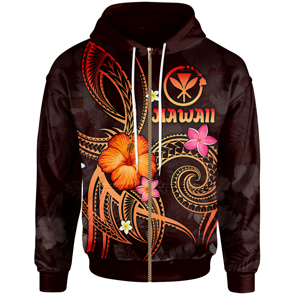 Polynesian Hawaii Zip up Hoodie Legend of Kanaka Maoli (Red) Unisex Red - Polynesian Pride