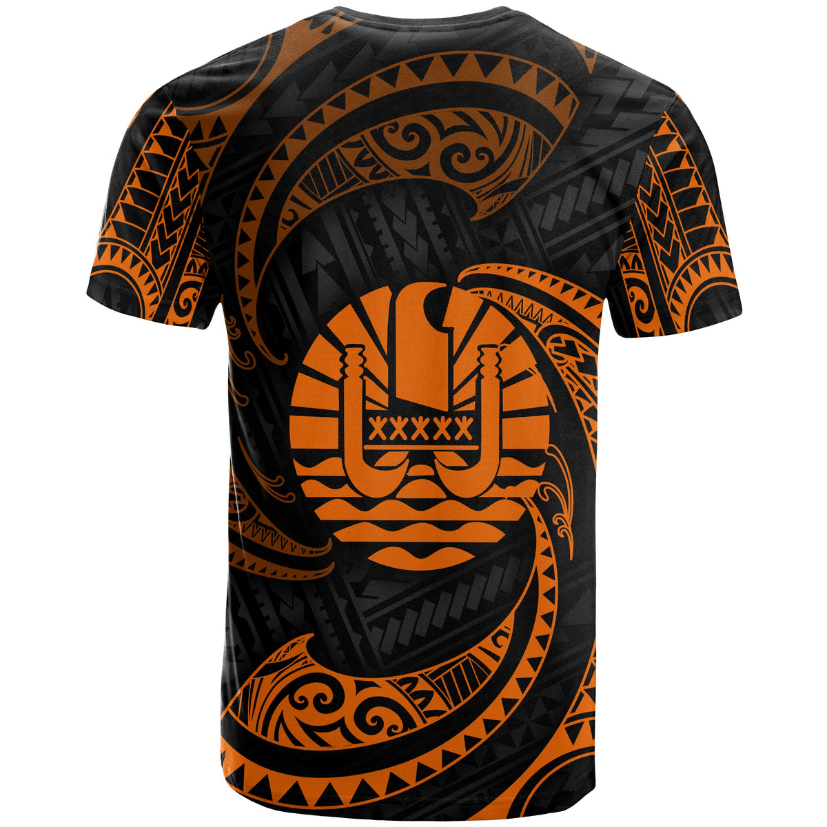 Tahiti Polynesian All Over T Shirt Orange Tribal Wave - Polynesian Pride
