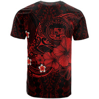 Polynesian Hawaii T Shirts Humpback Whale with Hibiscus (Red) - Polynesian Pride