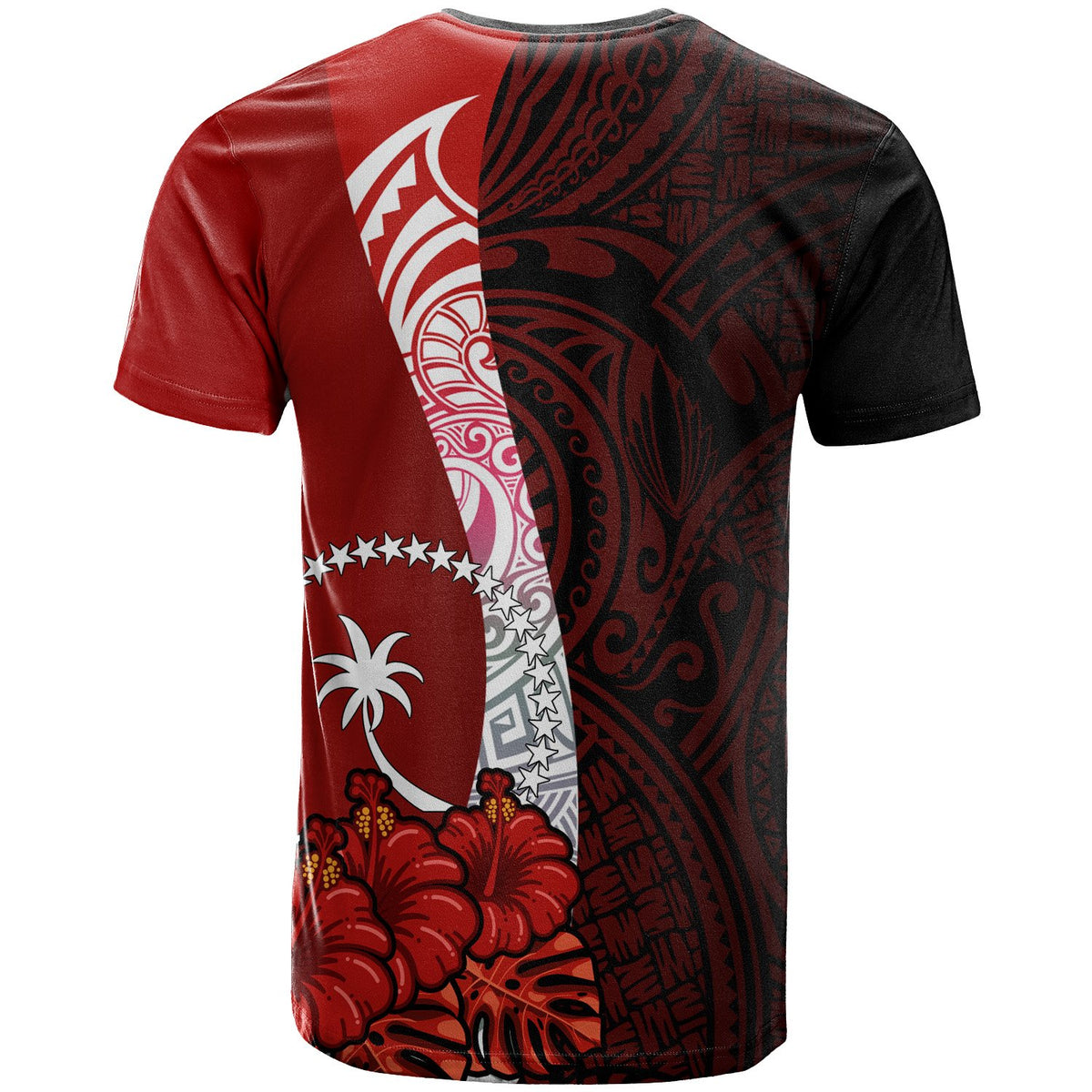 Chuuk Micronesia T Shirt Coat of Arm With Hibiscus - Polynesian Pride
