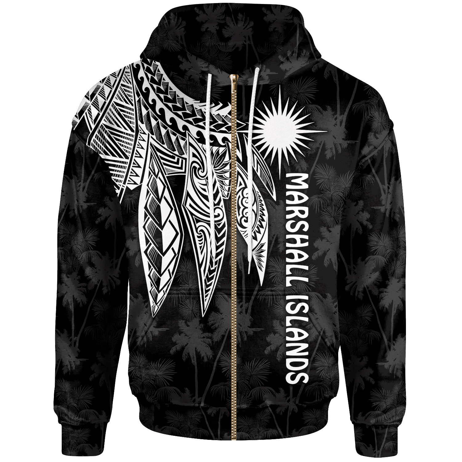 Marshall Islands Zip up Hoodie Polynesian Wings (White) Unisex White - Polynesian Pride