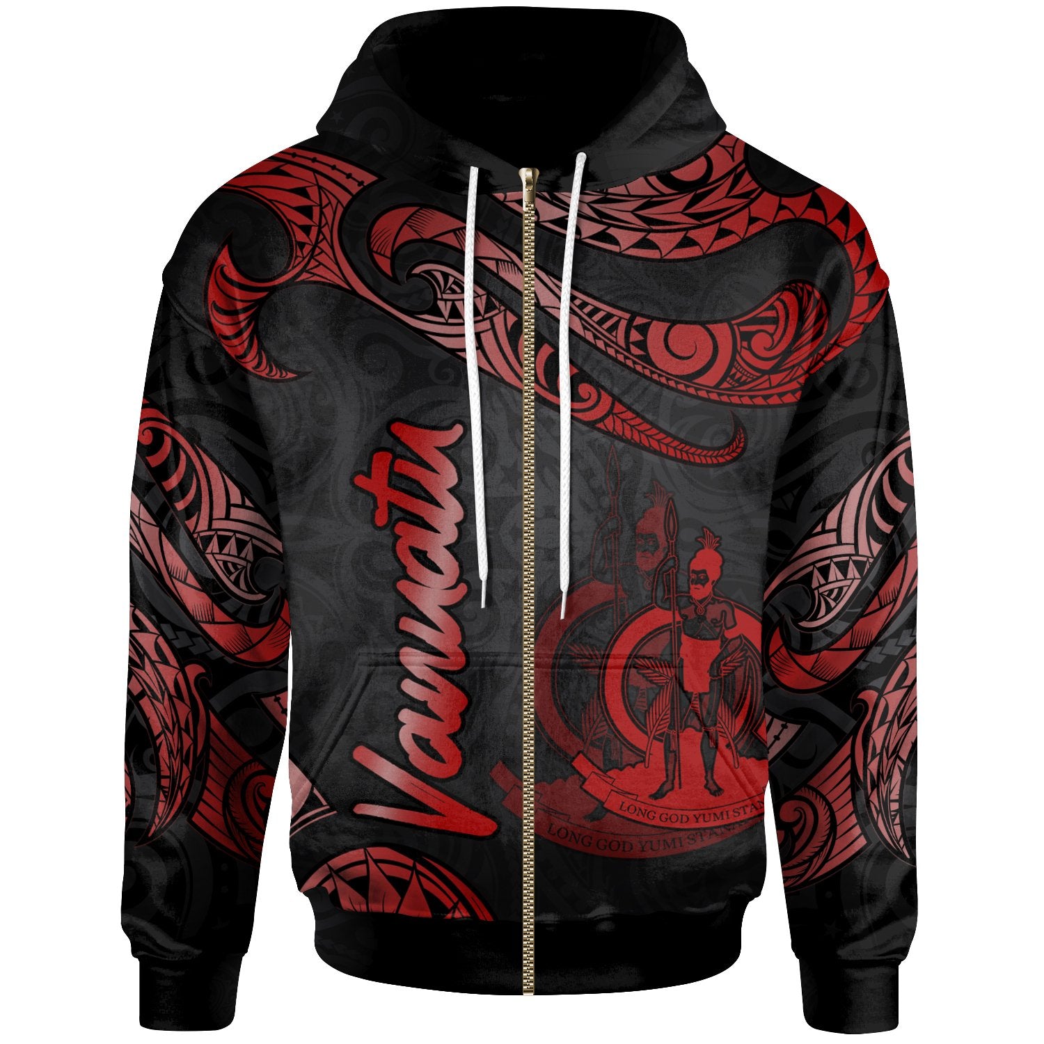 Vanuatu Polynesian Zip Hoodie Polynesian Tattoo Red Version Unisex Red - Polynesian Pride