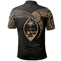 Guam Polynesian Polo Shirt Gold Heart Shield - Polynesian Pride