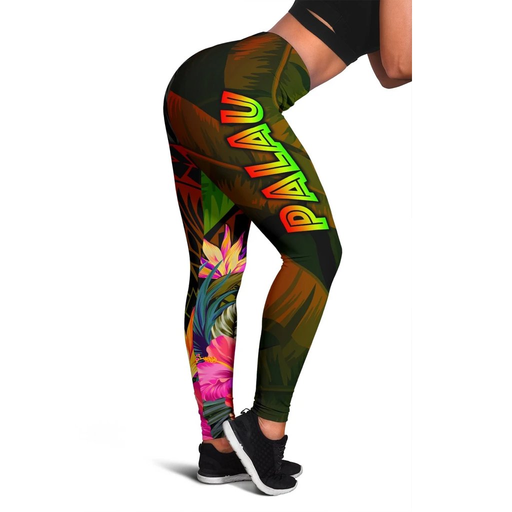 Palau Polynesian Women's Leggings - Hibiscus and Banana Leaves Reggae - Polynesian Pride