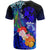 Tonga Custom T Shirt Humpback Whale with Tropical Flowers (Blue) - Polynesian Pride