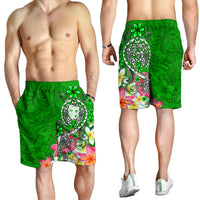 Fiji Men's Shorts - Turtle Plumeria (Green) - Polynesian Pride