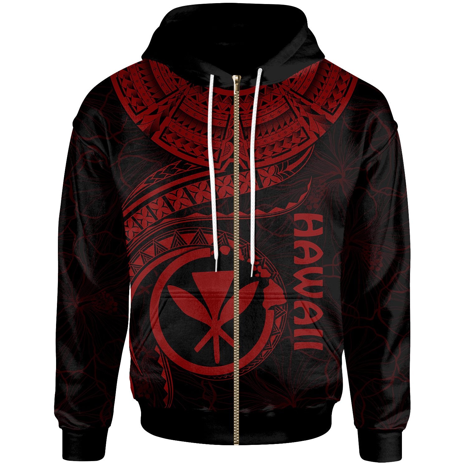 Polynesian Hawaii Kanaka Maoli Zip up Hoodie Hawaiian Waves (Red) Unisex Red - Polynesian Pride