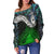 New Zealand Maori Off Shoulder Sweater - Manaia Paua Shell Glitter Green LT4 - Polynesian Pride