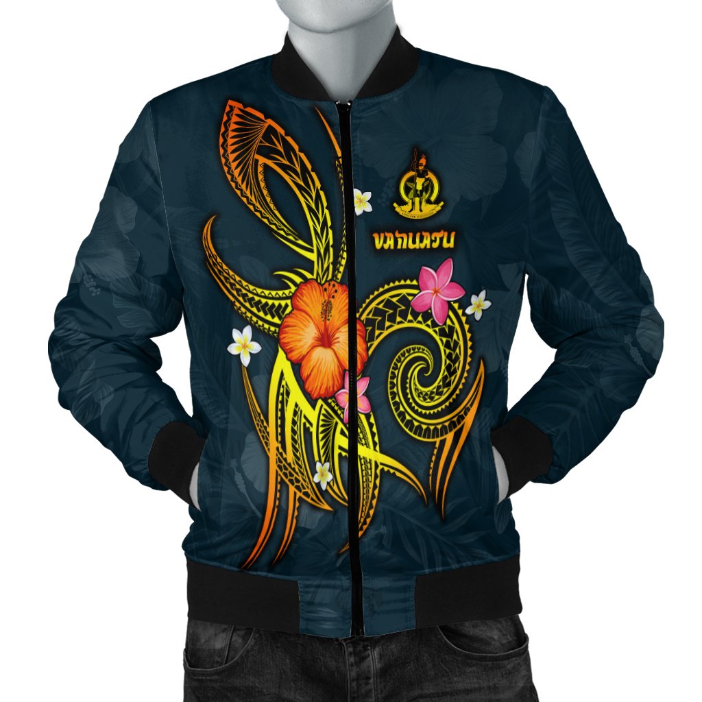 Vanuatu Polynesian Men's Bomber Jacket - Legend of Vanuatu (Blue) Blue - Polynesian Pride