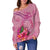 Cook Islands Polynesian Women's Off Shoulder Sweater - Floral With Seal Pink - Polynesian Pride