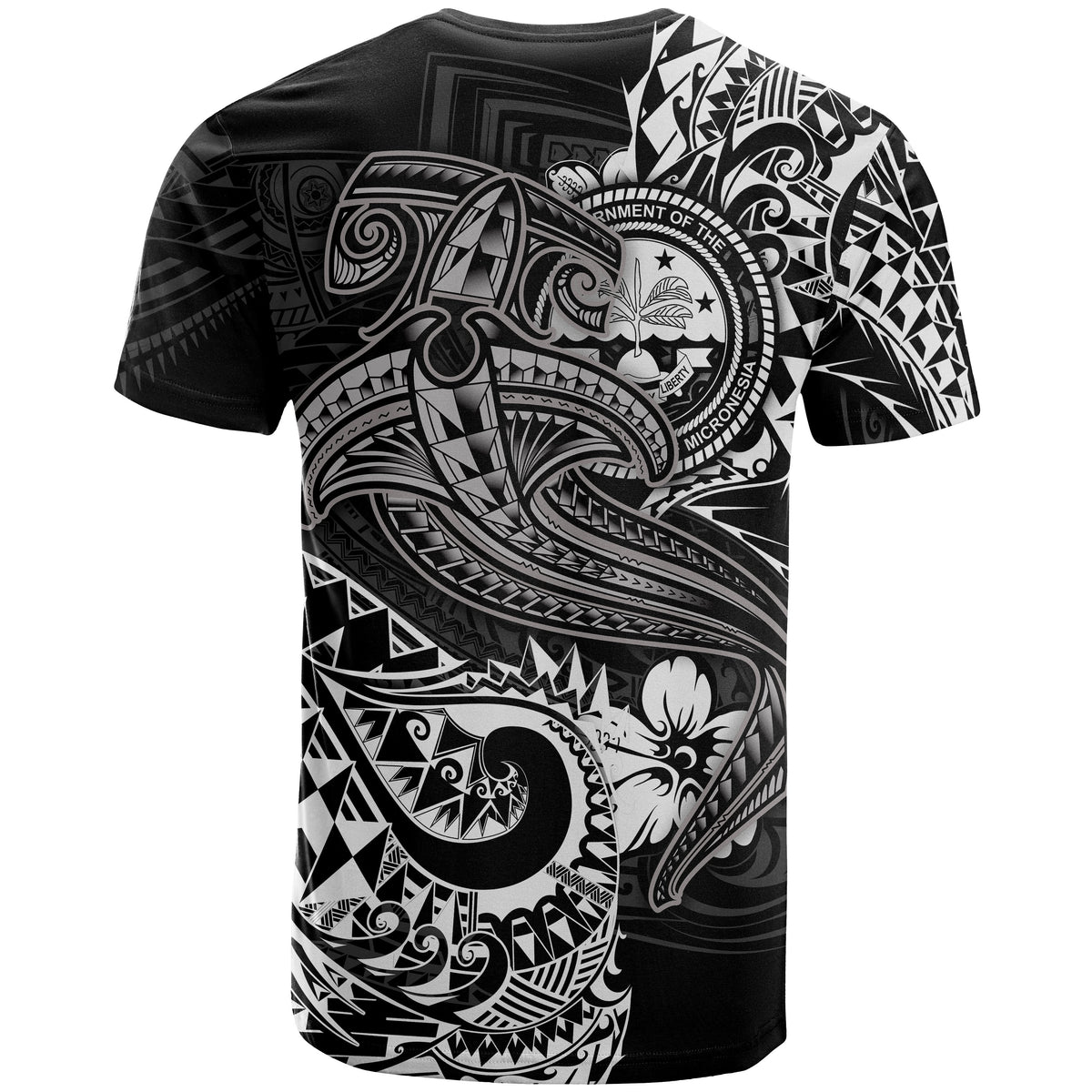 FSM T Shirt White Shark Polynesian Tattoo - Polynesian Pride