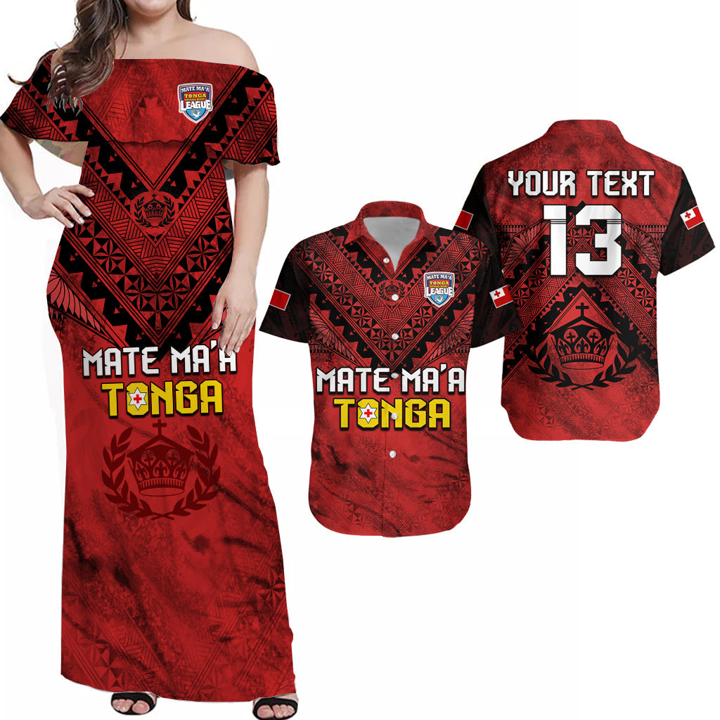 Custom MMT Tonga Rugby Matching Dress and Hawaiian Shirt Ngatu Mate Maa Tonga Grunge LT13 Red - Polynesian Pride