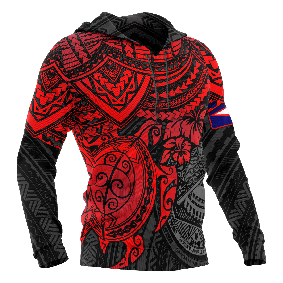 American Samoa Polynesian Hoodie Red Turtle - Polynesian Pride
