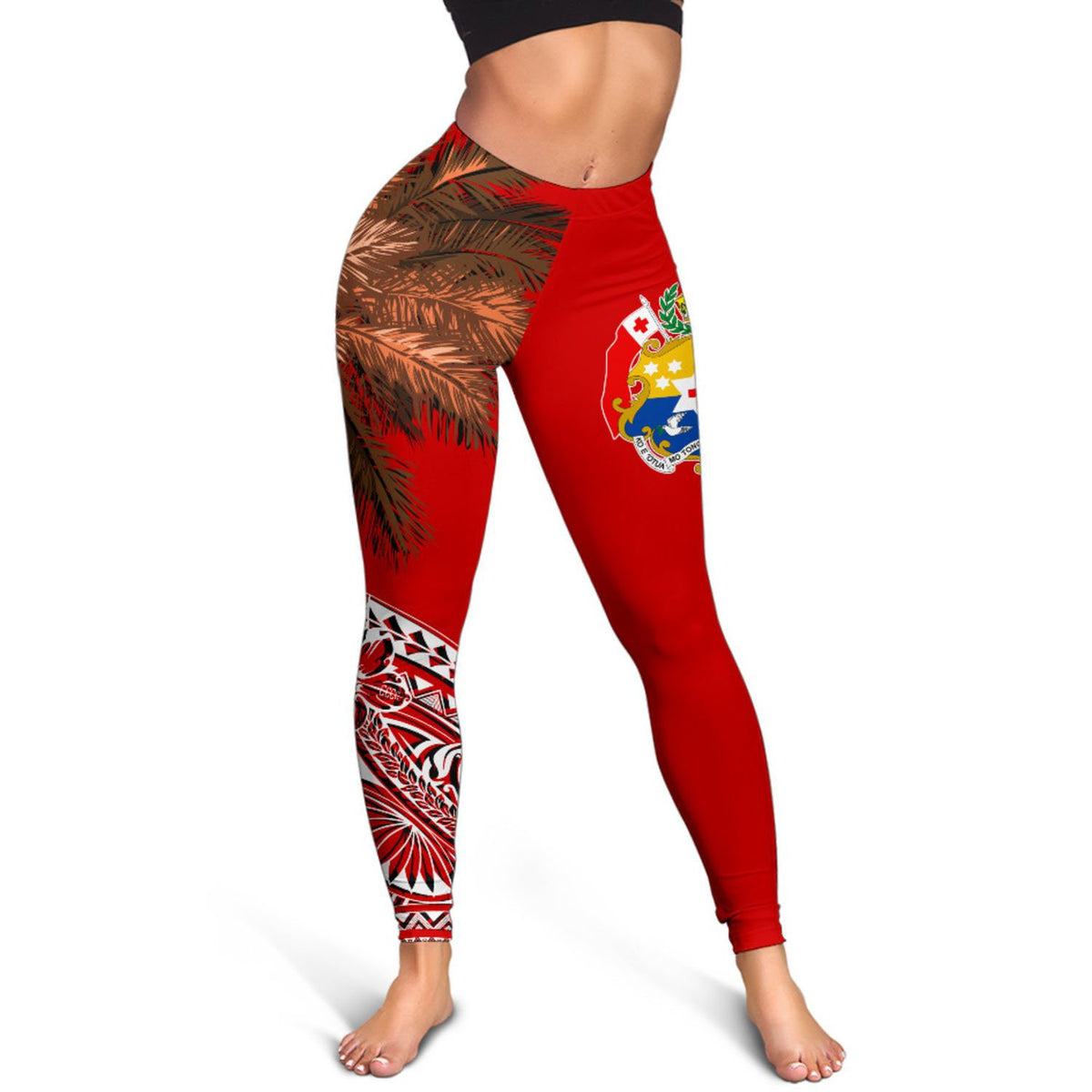 Tonga Women's Leggings - Polynesian Palm Tree Flag - Polynesian Pride